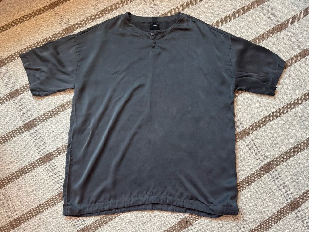 Lahgo Lunya Men’s Silk Sleep Shirt Gray Black Short Sleeve Large